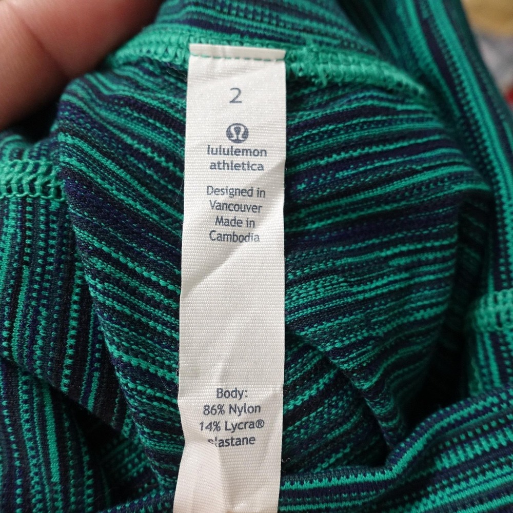 Lululemon Athletica Leggings Girls Size 2 Green Striped Knit Ankle Yoga Running‎ - Picture 6 of 7